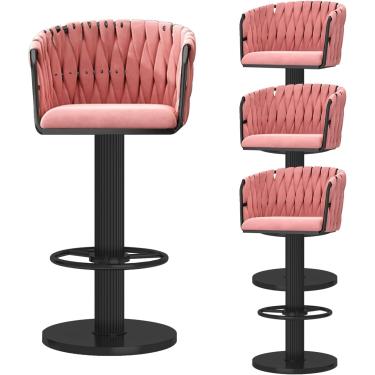 Imagem de Bancos de barra giratória Conjunto de 2, cadeiras de jantar estofadas de veludo com traseiras tecidas, bancos modernos da ilha da cozinha com apoio de pé, altura ajustável 65-80cm, branca, r