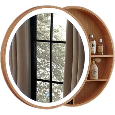 Imagem de Espelhos de vaidade espelhos de banheiro inteligente Armário de espelho de parede espelho de armazenamento de parede espelho de madeira maciça espelho oval com lâmpada de maquiagem de desfil