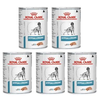 Imagem de 5 latas Ração Úmida Royal Canin Hypoallergenic para Cães com Sensibili