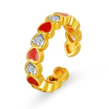 Imagem de Anel de coração delicado de zircônia cúbica para mulheres, strass vermelho, corações do amor, anel aberto ajustável, aliança de dedo de casamento, joias delicadas, Adjustable, Cobre Zircônia cúbica