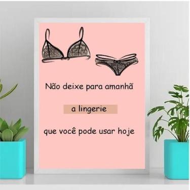 Imagem de Quadro Decorativo Frase Lingerie 33X24Cm - Com Vidro Branca - Quadros 