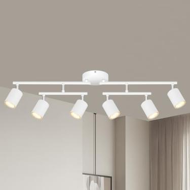 Imagem de AUQUEE Luminárias De Teto Com 6 Trilhos, Cozinha Branca Fosca Cabeças Giratórias, Postes Modernos, Holofotes Led Modernos Para Cozinha/Corredor, Sem Lâmpada Gu10