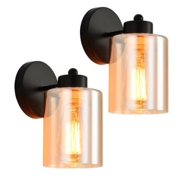 Imagem de KENMI Arandelas De Metal Com Cúpula Vidro Transparente, Arandela Fosca Preta Para Banheiro, Luminárias Acessórios Modernos