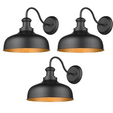 Imagem de Casia Luminárias De Celeiro Em Formato Pescoço Ganso, Arandelas Industriais Para Áreas Externas, Vintage Montagem Externa Fazenda, Varanda (Preto, Pacote Com 3)