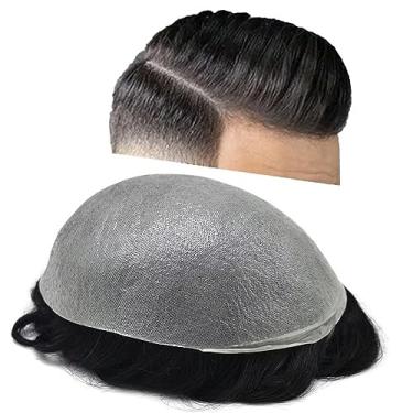 Imagem de SINGA HAIR Peruca De Substituição Para Perucas Cabelo Humano, Pele Sintética, Masculinas Transparentes Com Laço Em V, Unidades Ultrafinas 0,06 Mm #1B10, Preto Natural + 10% Cinza