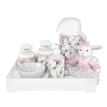 Imagem de Kit Higiene Toys Claro Ovelha Rosa Quarto Bebê Infantil - Potinho de m