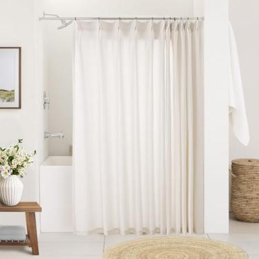Imagem de Cortinas plissadas de linho natural 182 cm de comprimento 182 cm de largura para sala de estar, banheiro, filtro de luz, cortina de banho semitransparente, 182 x 182 cm, boho, neutro, plissado