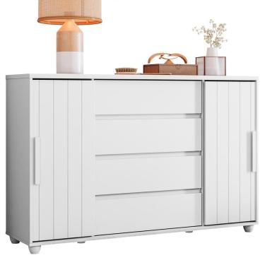 Imagem de Cômoda Evidenza 2 Portas E 4 Gavetas Flex Branco Fosco - Móveis Albatroz Branco Fosco