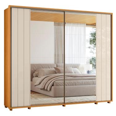 Imagem de Guarda Roupa Casal Dalí Ripado 2 Portas Deslizantes Cinamomo-off White Com 8 Espelhos - Madetec Cinamomo-off White