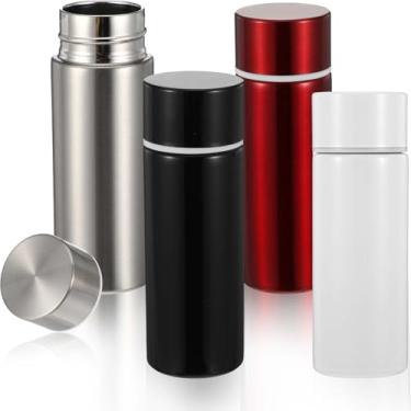 Imagem de Pacote com 4 mini garrafas de água de aço inoxidável, garrafa de água pequena isolada, bolsa portátil à prova de vazamento, bolso fino, garrafa de água, mantém a bebida fria e quente (142 g)