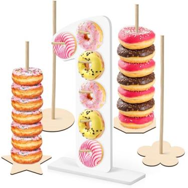 Imagem de soleim Conjunto De 5 Suportes Para Donuts, Suprimentos Festa Incluindo 1 Suporte Parede Com Dígitos, 4 Paredes, Aniversário, Casamento, Chá Bebê (Branco Número 1)