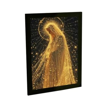 Imagem de Quadro Decorativo Religioso Nossa Senhora Ilustração Luzes Decoração Poster Quarto Sala