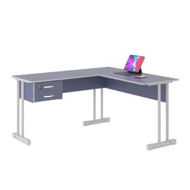 Imagem de Mesa de Escritório Azul em L Escrivaninha com 2 Gavetas - CASA H