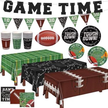 Imagem de RGQSUN Kit De Suprimentos Para Festa Futebol Serve 24 Pessoas. Conjunto Talheres Com 100 Peças, Incluindo Pratos Jantar, Sobremesa, Toalha Mesa, Guardanapos, Xícaras E Faixa Decoração Temática Do Di