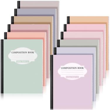 Imagem de Colarr Pacote com 12 cadernos de composição pautados universitários, 24 x 19 cm, livros de composição de papel de capa dura, cores divertidas, escritório, escola, capa dura, encadernação costurada