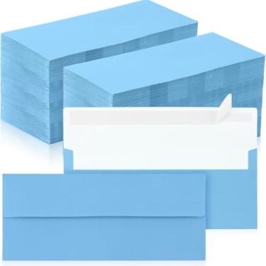 Imagem de Jutom Envelopes Kraft, 500 unidades, tamanho carta, número 10, negócios, forte, selado, 11,8 x 23,5 cm, aba, escritório, impressão, envelopes para correspondência, sem janelas, invisível (azul)
