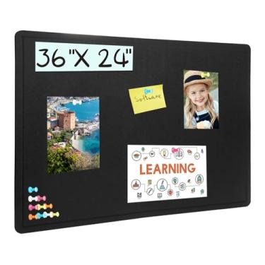 Imagem de Quadro de avisos, quadro de cortiça de 91 x 61 cm com 20 pinos, placa de cortiça de feltro, quadro de aviso autoadesivo, quadro de humor quadro de fotos dobrável para parede - preto