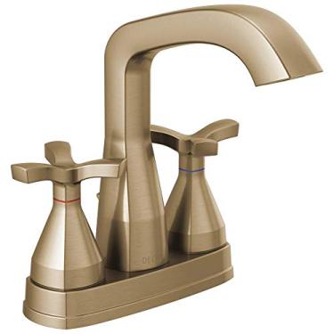 Imagem de Delta Faucet Stryke Gold Torneira de banheiro centralizada com alças cruzadas, tecnologia de vedação de diamante, conjunto de drenagem de metal, bronze champanhe 257766-CZMPU-DST