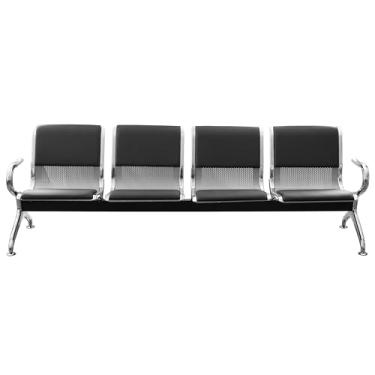 Imagem de CADEIRA 3341 LONGARINA 4 LUGARES CINZA ESTRUTURA CROMADA COM ALMOFADAS EM PU PRETAS