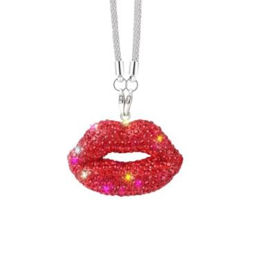 Imagem de Acessórios de pendurar com strass de cristal brilhante para mulheres, pingente de espelho retrovisor de diamante, enfeite de interior de carro Lucky Auto (vermelho)