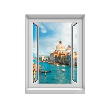 Imagem de Quadro de Parede Janela Falsa-Paisagens Impressões em Tela-Venice River-Natureza Pinturas Decoração 60x80cm-23x31in Sem Moldura