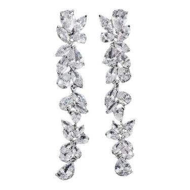 Imagem de Brinco Noiva Zirconia Pendurado Grande Prata Debutante Luxo