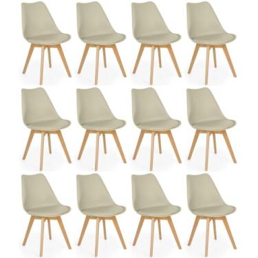 Imagem de Conjunto 12 Cadeiras de Jantar Eames Wood Leda Design Estofada - Nude