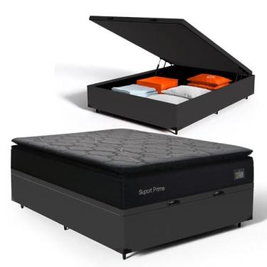Imagem de Cama Box Baú com Colchão de Espuma D45 Pillow Top Suport Prime (Preto, Casal)