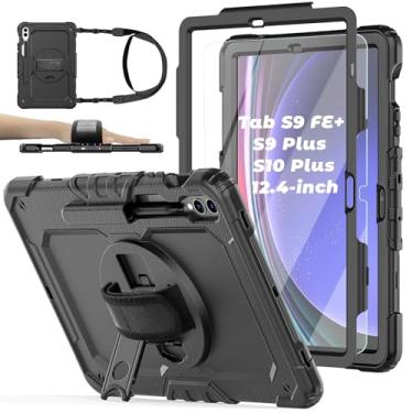 Imagem de BASE MALL Capa para tablet Samsung Galaxy Tab S10 Plus/S9 FE Plus/S9 Plus 5G de 12,4 polegadas, capa protetora à prova de choque com [protetor de tela de vidro temperado], suporte, alça de ombro e
