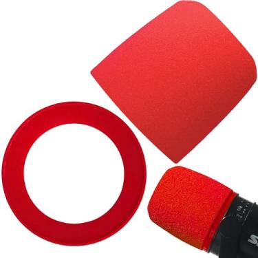 Imagem de RhymKawa Filtro Pop MV7 para Shure MV7, MV7i, MV7+, MV7X, substituição da capa do para-brisas do microfone, rosa, roxo, espuma vermelha e anel retentor (vermelho)