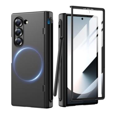 Imagem de MAKAVO Capa para Samsung Galaxy Z Fold 6 com suporte para caneta S, protetor de tela frontal, proteção de dobradiça, compatível com MagSafe, capa magnética para celular Fold6 Slim com proteção de