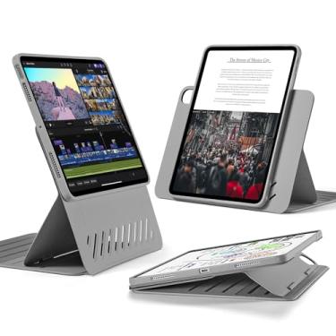 Imagem de ESR Capa Para Ipad Air 11" (2025) M3/M2, 7ª/6ª/5ª/4ª Geração (2024/2022/2020) 10,9", Magnética Removível, Suporte Ajustável Retrato/Paisagem, 9 Ângulos De Apoio, Cinza