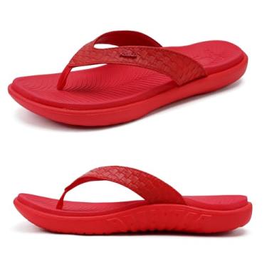 Imagem de KuaiLu Chinelo feminino feminino tapete de ioga confortável caminhada sandália tanga com fascite plantar suporte de arco slip on interior exterior para o verão, Vermelho, 39