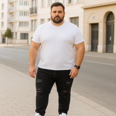 Imagem de CALÇA JEANS Masculina RASGADA Plus Size Grande Tamanho 44 46 48 Reforç