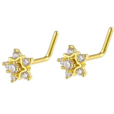 Imagem de Niaspi 2 peças de anéis de nariz em forma de L anéis de nariz estrela de cristal zircônia cúbica estrelas nariz piercing de narina para mulheres moda piercing corporal joias (estilo1 (ouro))