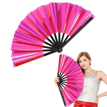 Imagem de WADDK Ventilador de mão dobrável para dança em linha, ventilador de botas no chão, artesanato dobrável segurando cores ventilador de estourar ventilador de mão para festas de dança (rosa rosa)