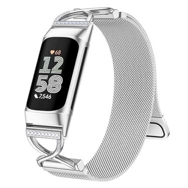 Imagem de Hopply Pulseira masculina em forma de X, compatível com Fitbit Charge 6/Charge 5, pulseira ajustável de malha de metal de aço inoxidável, alça milanesa, para Fitbit Charge 6/Charge 5 Advanced Fitness