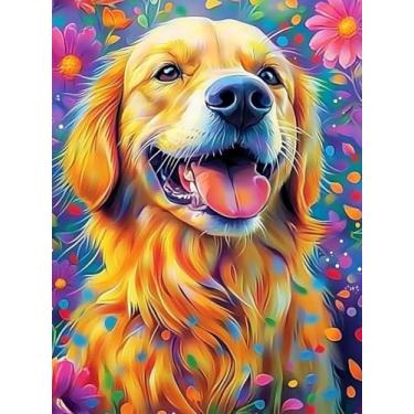 Imagem de pigpigboss Golden Retriever Diamond Art for Adult, 5D Full Round Drill Diamond Painting Dots, Flower Dog Paint with Diamonds Beads for Principiante Home Wall Decor Crafts (30,5 x 40,6 cm)