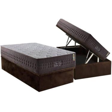Imagem de Cama Box Baú Solteiro: Colchão Molas  Ensacadas D Angelis Anjos New King Brown + Base CRC Suede Brown (88x188)