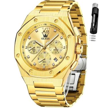 Imagem de Relógio OLEVS Gold Chronograph em aço inoxidável 42mm para homens