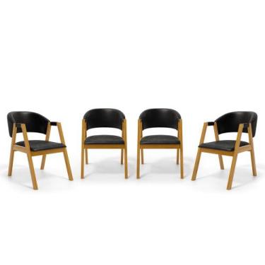 Imagem de Kit Com 4 Cadeiras Leticia Madeira Maciça Estofada Para Mesa De jantar