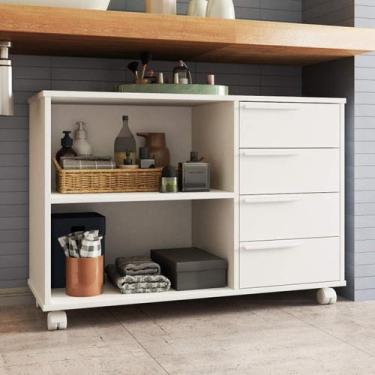 Imagem de Armário Balcão para Banheiro com 4 Gavetas e Rodizío BRV Móveis, Branc