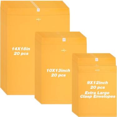 Imagem de Fullhawl Envelopes com fecho de correio extragrande de 3 tamanhos, 60 peças, 35,5 x 45,7 cm, 25,5 x 30,5 cm, Envelope de Manila Jumbo Kraft com fecho para privacidade, garantia de armazenamento de