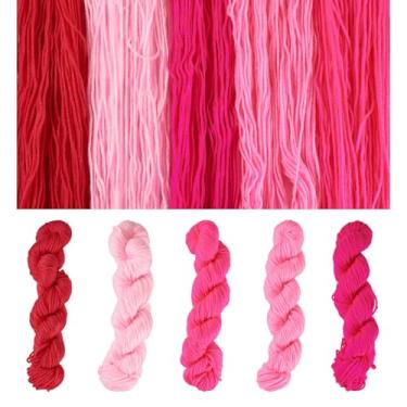 Imagem de Craftdady Fio de fibra acrílica de 76,55 metros, 5 pacotes de pano com tema rosa, acessórios para cachecol, gradiente, fio de fibra colorida, 5 cores para tecelagem, tricô, crochê, artesanato, 2,2 mm