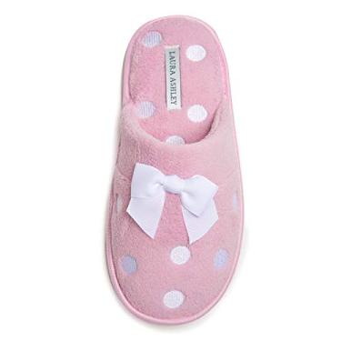 Imagem de Laura Ashley Ladies Embroidered Soft Terry Plush Scuff Slippers, Petal Pink, Medium