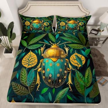 Imagem de Jogo de lençol com elástico besouro, animais selvagens, animais selvagens, crianças, adolescentes, natureza, plantas, folhas (sem lençol de cima) para decoração de quarto, tamanho solteiro