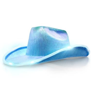 Imagem de Windy City Novelties LED Light Up Space Cowboy Hat - Holographic Iridescent Light Blue for Raves - Perfect Cowboy Hat for Men and Women