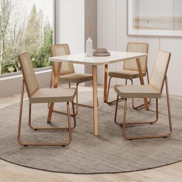 Imagem de Conjunto Sala De Jantar 4 Cadeiras Dácia Carraro Gelo E Rosê