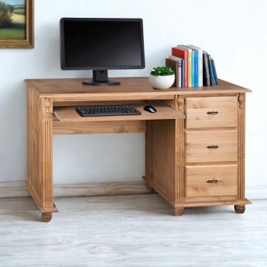 Imagem de Escrivaninha Com Porta Teclado E Pés Torneados - Cera (madeira Bruta)
