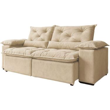 Imagem de Sofá Retrátil Reclinável Porto Veludo Bege 1,80 M